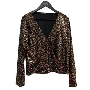Zara TRF Animal Print Sequin Top Size X-Large